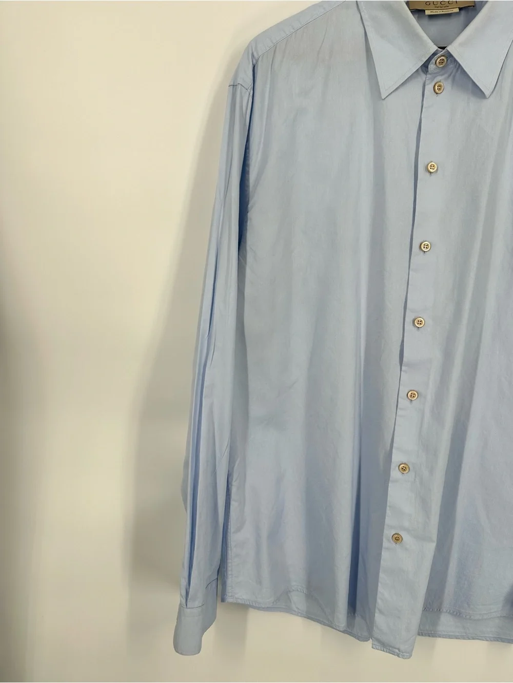 GUCCI French Cuff Vintage Pointed Collar Uniform Staff Dress Shirt Light Blue